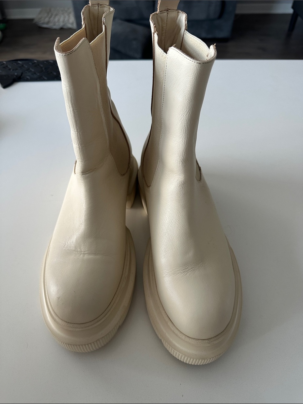 Cream Platform Chelsea Boots